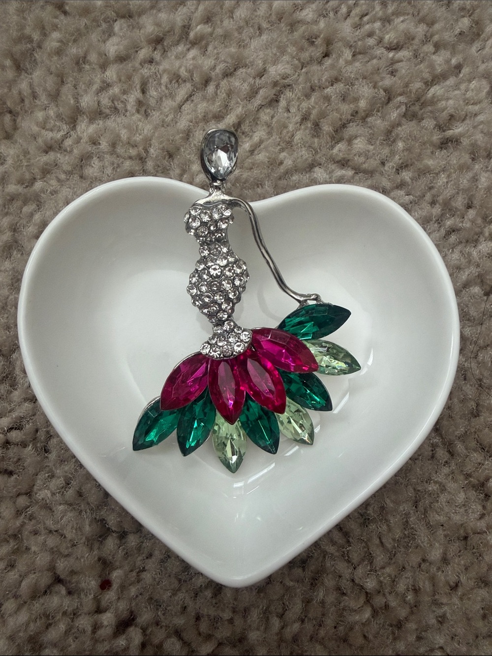 Crystal Floral Drop Brooch in Pink and Green
